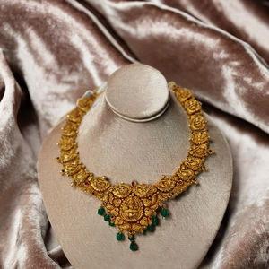 22K Solid <b>Gold</b> Temple Necklace <b>Set</b> | Traditional Indian Bridal <b>Jewellery</b> | Antique Finish Handcrafted <b>Gold</b> Haram - Product Image 3