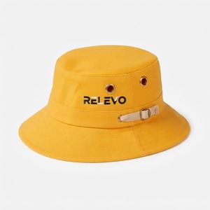 Men's Yellow Bucket Hat With Embroidered Logo Adjustable Metal Buckle Unisex Casual Spring Summer Canvas Hat - Product Image 1