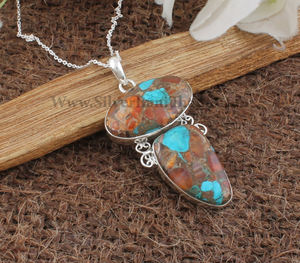 Pendentif en turquoise naturelle vintage en gros, en argent sterling 925 plaqué platine, avec breloque cœur en pierre précieuse rose, fabricant de bijoux - Product Image 3