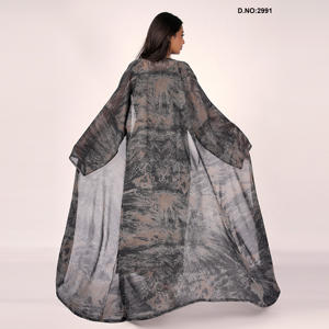 Chiffon Marble Printed Open Front Abaya Style Shrug with Flared Sleeves Modest Wear Full Length Soft Flowing Silhouette - Product Image 4