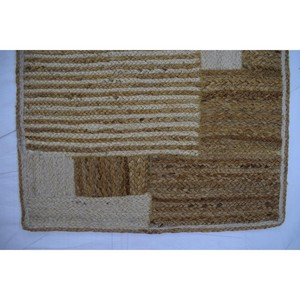 Tapis de salon rectangulaire en jute patchwork, tressé, style bohème, réversible, tissage plat, beige et marron - Product Image 4