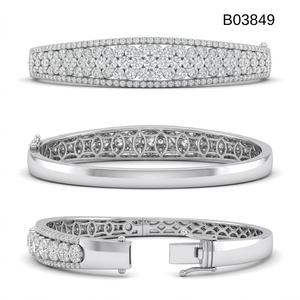 <b>Solid</b> 18k White <b>Gold</b> Natural Genuine Diamond Wide Dome <b>Bangle</b> Five Row Full Pave Setting Heavy Chunky Classic Unisex Luxury Fine - Product Image 5