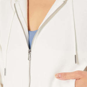Women's <b>White</b> Cropped Hooded Zip-Up Sweatshirt <b>Long</b> <b>Sleeve</b> Solid Color Knitted Casual Winter 100% Cotton Eco-Friendly Outfit - Product Image 3