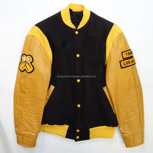 แจ็คเก็ตบอมเบอร์สไตล์สตี้สำหรับผู้ชายเสื้อแจ็กเก็ตทีมเบสบอลขนแกะแขนหนังสำหรับฤดูหนาว - Product Image 4