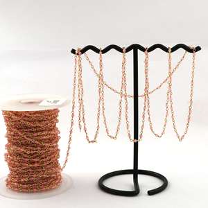 El Joyero Pink Monalisa Cadena de Rosario con Cuentas de 3-3.5mm Envueltas en Alambre Dorado - Product Image 1