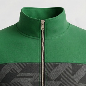 Chándal Verde para Hombre con Cierre Completo, Cuello Alto, Patrón Geométrico, Ropa Deportiva Informal de Poliéster para Otoño - Product Image 4