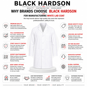 Blouse de laboratoire blanche en polyester 100% Hardson noir 200 GSM à manches longues avec poches plaquées, broderie personnalisée, tissu tissé pour hôpital - Product Image 5