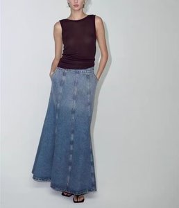 Ladies Woman Maxi Length Denim Jeans Skirts - Product Image 1