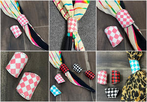 Anneau de bandana en cuir façonné à la main de style western, porte-écharpe à motif damier, design durable, manchette de bandana pour style cowboy et cowgirl - Product Image 3