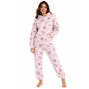 Ensemble de survêtement décontracté surdimensionné pour femme : sweat à capuche et pantalon de jogging en molleton de coton, 2 pièces - Product Image 1