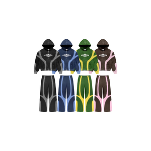 Conjunto de sudadera con capucha y pantalones multicolor de marca con cremallera |   Chándal Oversize Color Block Estilo Urbano - Product Image 1