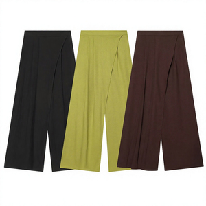Women High Waist Knitted Culottes Solid Color Loose Fit Knee Length Casual <b>Pants</b> Breathable Elastic Waist <b>Summer</b> Style - Product Image 5