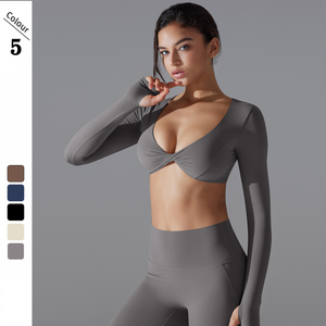 OEM Nouveau design 2026 Haut de sport pour femme à manches longues et coupe courte, style débardeur, avec soutien-gorge intégré, pour le yoga, la course et le fitness - Product Image 4