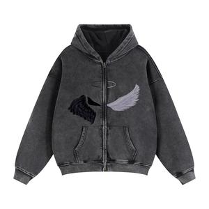 High Quality Acid Wash Hoodie Zip for Men Women Vintage Washed Sweatshirt Oversized Streetwear Fashion Custom Logo 100% Cotton - Product Image 4