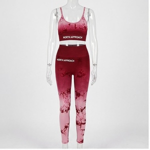 Ensemble de yoga 2 pièces North Approach, couleur dégradée, haut court à bretelles spaghetti et legging taille haute, respirant, vêtements de sport - Product Image 1