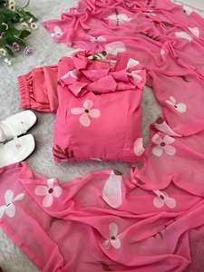 Ensemble de robe Anarkali en georgette de qualité supérieure, prêt-à-porter indien, avec broderies, pour filles, en gros, prêt-à-porter. - Product Image 4