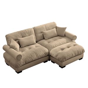 Divano Moderno Oversize a 2 Posti in Velluto con Poggiapiedi, Braccioli Imbottiti e Cuscino Lombare - Cuscini Decorativi Inclusi per Soggiorno - Product Image 5