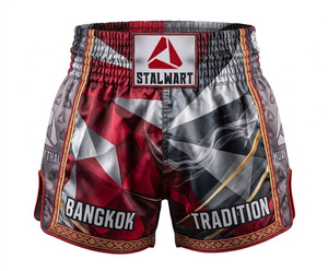 Shorts de boxe blancs et noirs STALWART IMPEX en satin de coton et polyester, écologiques, durables, à séchage rapide, haute élasticité, protecteurs - Product Image 1