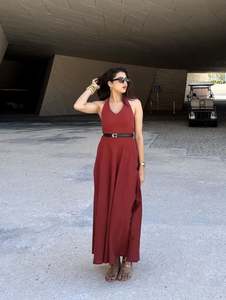 ชุดเดรสลำลองลายดอกไม้ผ้าฝ้ายลินินสำหรับฤดูร้อน ทรงหลวม ใส่สบาย เหมาะสำหรับไปเที่ยวชายหาด ชุดเดรสยาวสำหรับผู้หญิง - Product Image 2