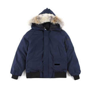 Veste d'hiver décontractée pour homme en duvet noir avec capuche en fourrure, coupe-vent, col montant, fermeture éclair, couleur unie - Product Image 6