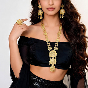 Joyería nupcial de diseño turco al por mayor, conjunto de joyería de moda chapada en oro de 14K, 18K y 24K, conjunto de collares largos de estilo tradicional de Dubái. - Product Image 2