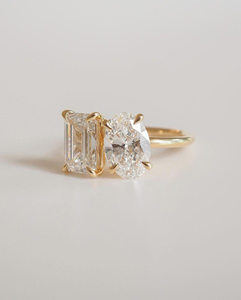 Emerald Cut & Oval Moissanite Toi Et Moi <b>Ring</b> 18K Gold Plated <b>Two</b> <b>Stone</b> Engagement <b>Ring</b> Luxury Wedding <b>Ring</b> for Women - Product Image 2