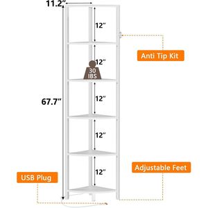 LED Light 6 Tier Corner Shelf Organizer 67.5 Tall White Standing <b>Wall</b> & <b>Display</b> Shelves - Product Image 2