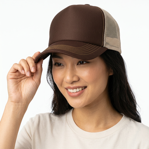 Brown Mesh Trucker Cap 6-Panel Adjustable Unisex Casual <b>Hat</b> Spring <b>Summer</b> Solid Color - Product Image 4