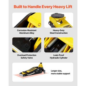 Martinetto idraulico da corsa a basso profilo in alluminio e acciaio da 1,5 tonnellate con pompa a sollevamento rapido e doppi pistoni per auto - Product Image 5
