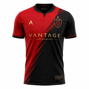 Maillot de football pour homme VALOR rouge et noir, sublimation, performance Vantage, respirant, polyester, t-shirt de sport - Product Image 1