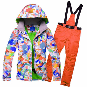 Ensemble de combinaison de ski chauffante unisexe, imprimé, coloré, à capuche, imperméable 10 000 mm, veste de neige bleue, pantalon, deux pièces, vêtements d'hiver - Product Image 5