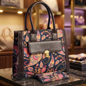 Sac fourre-tout en jacquard Paisley fait main avec mini pochette assortie - Product Image 1