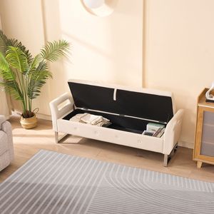 67.91\" Beige Wide Velvet Storage Soft <b>Bench</b> with Armrests for Living Room <b>Entryway</b> Bedroom Furniture - Product Image 6