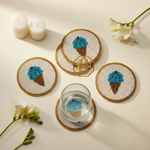 Handmade Eco-Friendly Beaded Christmas Design <b>Placemats</b> Set of 3 Round Custom <b>Table</b> Decor Crafted in India - Product Image 6