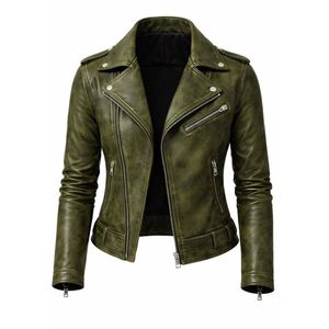 Esta chaqueta de motociclista acolchada de cuero genuino negro es de la colección Maria B. y la chaqueta de motociclista gris claro también es de la colección Maria B. - Product Image 3