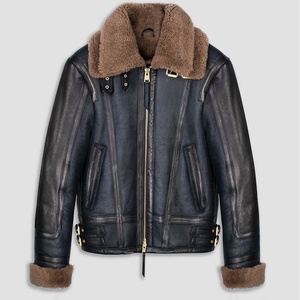 แจ็กเก็ตบอมเบอร์หนัง Shearling สำหรับผู้ชาย,แจ็กเก็ตขนแกะเทียมให้ความอบอุ่นในฤดูหนาวผ้าเชอร์ปาหนังแกะสไตล์วินเทจใหม่ปี B-3 - Product Image 1