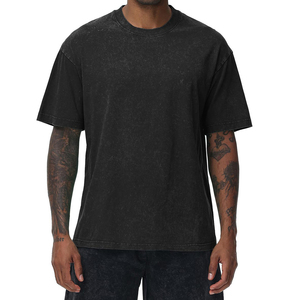 Camisetas de algodón extragrandes personalizadas al por mayor para hombre, cuello redondo, estilo urbano, lavado ácido, vintage, con logo impreso personalizado - Product Image 3