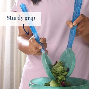 Ensemble de 2 serveurs à salade en résine turquoise (12 po) – Pinces et cuillères à salade en résine poli miroir, compatibles lave-vaisselle, durables, essentiels pour la cuisine - Product Image 1