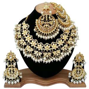 Women's Gold Plated Imitation Pearl <b>Crystal</b> Certified Necklace <b>Set</b> with Matching Earrings Bracelet Wedding Bridal Jewelry - Product Image 1