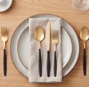 <b>Set</b> Of 4 <b>Cutlery</b> <b>Sets</b> Stainless Steel Flatware Mirror Polished Perfect For Dining Table Kitchenware Daily Use <b>Black</b> Handle - Product Image 4