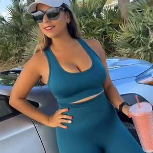 Conjunto de Yoga sin Costuras de 2 Piezas, Top Corto de Cintura Alta, Ropa Deportiva con Espalda Cruzada, Leggings Largos de Color Sólido para Mujer - Product Image 3