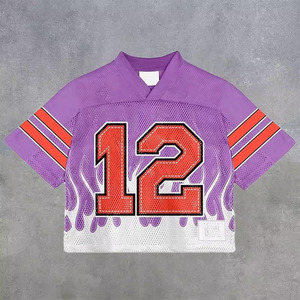 Maillot de football américain rétro surdimensionné personnalisé grande taille, style streetwear, coupe courte, en maille respirante à séchage rapide, coupe carrée - Product Image 3