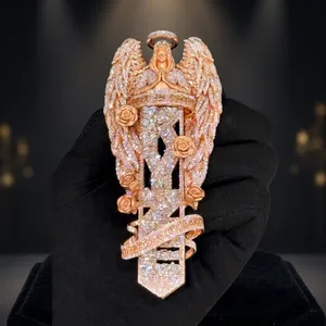 Colgante de Ángel con Alas de Moissanita y Rosas, Otros Dijes, Oro Rosa, Joyería Unisex para Fiesta Hip Hop, Chapado en Oro, Peso Personalizado - Product Image 3