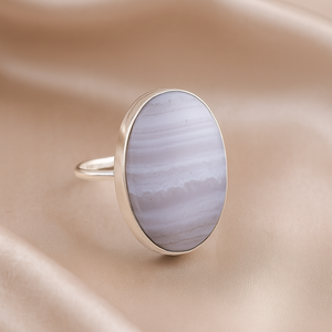 Anillos Unisex Hechos a Mano con Cabujón de Ágata Azul Ovalada Natural, Plata de Ley 925, Chapado en Oro Rosa/Auricular, Estilo Boho - Product Image 5
