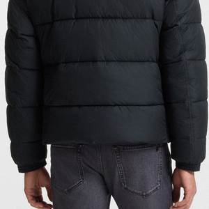 Premium Puffer <b>Men's</b> <b>Black</b> Hooded Puffer Jacket Windproof Polyester Winter Casual Coat Regular Fit Zipper Closure <b>Fleece</b> Lining - Product Image 2
