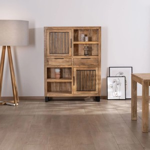 Vandana Autumn Layer Mango wood <b>sideboard</b> with metal legs Manoha design, reversible grooved doors - Product Image 1