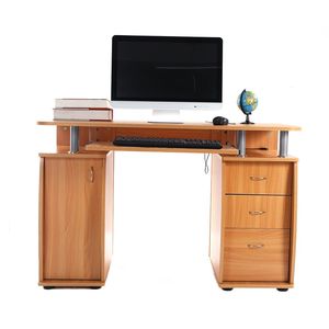 Scrivania Portatile in Legno Massello e MDF da 15mm con 1 Anta e 3 Cassetti per Ufficio, 1 Unità - Product Image 1