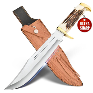 Handmade Handcrafted High Carbon Steel Bowie Knife Horn Handle With <b>Leather</b> Sheath Camping Knife Outdoor Knife - Product Image 2