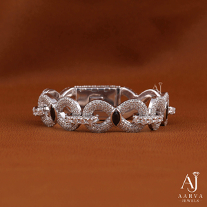 AARVA JEWELS 925 <b>Silver</b> Rhodium Plated Moissanite Chain <b>Bracelet</b> Women's Luxury Geometric Link <b>Bangles</b> Micro Pave Marquise Cut - Product Image 2