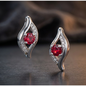 ต่างหูทรงกลมประดับทับทิมแดงขนาด 8 มม. ยาว 3 นิ้ว ประดับเพชร CZ เงินแท้ 925 ชุบทอง 18K ต่างหูแบบห้อย ดีไซน์โดดเด่น ราคาขายส่ง - Product Image 3